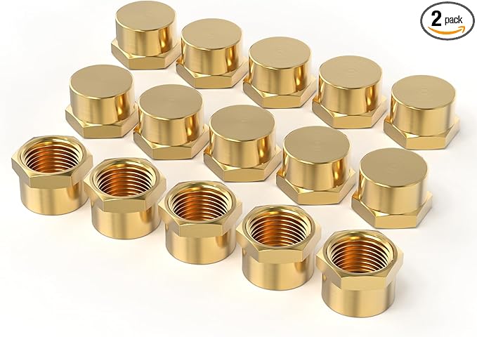 GASHER 1/2"NPT Brass Pipe Cap, NPT Female Thread Socket Pipe End Cap Plugs Fitting 2PCS