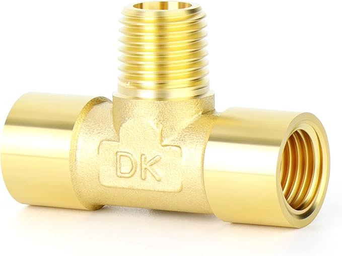 GASHER 5PCS Brass 3 Way Pipe Fitting Male Branch Tee T Adapter 1/4" NPT Female x 1/4" NPT Male x 1/4" NPT Female