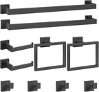 Cilee 10-Pieces Bathroom Hardware Set - Matte Black Bathroom Accessories, 24 Inch Towel Bar, Square Towel Ring, Toilet Paper Holder, Towel Hook, Wall-Mounted Stainless Steel Towel Bar Rack Set