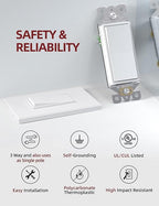 AIDA Matte White Single Pole Decors Light Switch with Screwless Wall Plate Cover, 15Amp, 120/277V, Paddle Rocker Switch Replacement, On/Off Wall Switch,Residential Grade, UL/CUL (20 Pack)