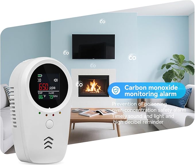 Upgraded 5-in-1 Carbon Monoxide Detectors, Natural Gas Leak Detector, Plug-in & Battery Backup Co Detector, CO Gas Temp Humidity Sensor for RV,Home,Hotels