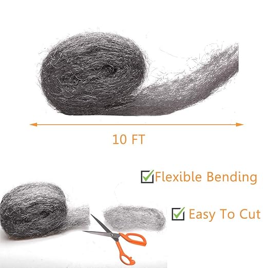 Steel Wool Fill Fabric DIY Kit, Coarse Wire Wool Hardware Cloth, Gap Blocker, Keep Mice Away from Holes/Siding/Pipeline/Vents in Garden, House, 4 Pack × 10FT
