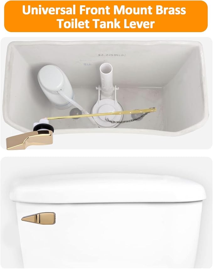 Toilet Handle Replacement Kit, 702 Universal Toilet Flush Handle, Zinc Alloy Toilet Tank Trip Lever with H2 Brass Arm Front-Mount Compatible with American Standard, Mansfield Toilet, Gold