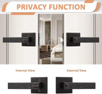 Probrico 2 Pack Oil Rubbed Bronze Entry Door Lever with Lock, One Keyway Entrance Door Locksets for Front Door (Three Same Keys), Exterior Square Door Lock Interior Bedroom Entrance Door Knob