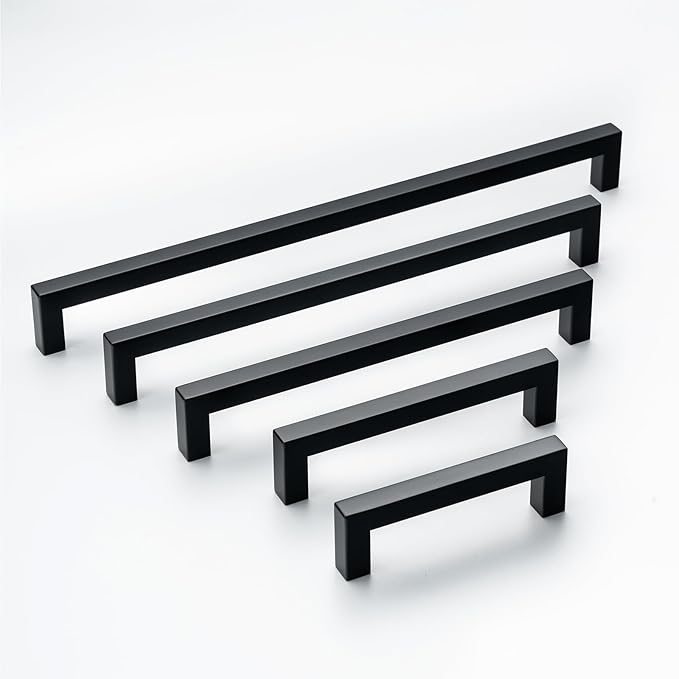 20 Pack 5" Black Cabinet Handles Matte Black Dresser Handles Drawer Pulls Square Cabinet Pulls for Kitchen Modern Stainless Steel Handles for Cabinets and Drawers