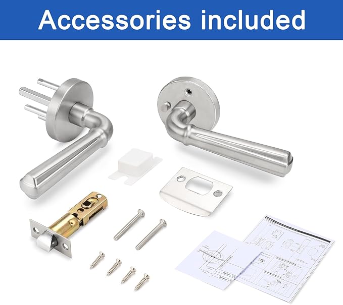 Orger 2 Pack Satin Nickel Privacy Door Lever Interior Door Handle with Lock, Keyless Bed Bath Door Handle Round Door Lever Reversible for Left & Right, Modern Privacy Door Lock Stainless Steel