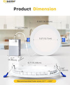 Ensenior 4 Pack 6 Inch LED Recessed Light, Dimmable, 3000K-5000K 3CCT, 1050LM High Brightness, 12W 120V, Damp Rated, Ultra-Thin Canless Wafer Ceiling Light - ETL & FCC & IC