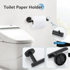 TNOMS 5 Pieces Towel Bar Set Matte Black Bathroom Accessories Set SUS304 Stainless Steel Towel Holder Set for Bathroom,Wall Mounted 23.6 Inch Bathroom Hardware Set