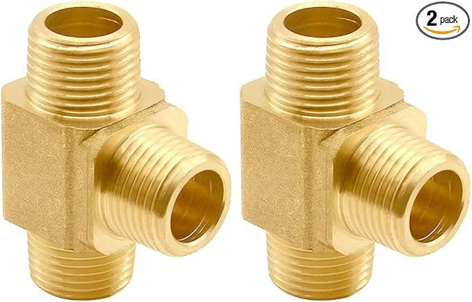 2PCS 3/8 Inch Brass Tee Pipe Fitting 3/8" NPT Male x 3/8" NPT Male x 3/8" NPT Male for Water/Oil/Gas