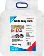 Premium White Terry Cloth Rags (600 lbs. Pallet 24x25 Bag) Super Absorbent Cotton Towel Cleaning Rags for Garage, Industrial Use & Housekeeping