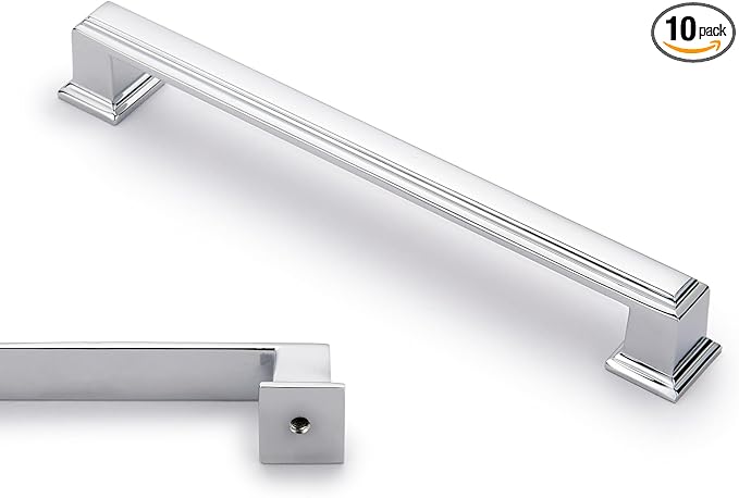 10 Pack 6.3 Inch(160mm) Hole Center Polished Chrome Modern Cabinet Pulls Kitchen Cabinet Handles Kitchen Cabinet Hardware Timeless Drawer Pulls for Dresser Cupboard Wardrobe, Chrome(6.3x10)