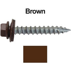 #14 Metal ROOFING SCREWS: (250) Screws x 1-1/2" BROWN Hex Washer Head Sheet Metal Roof Screw. Self starting/tapping EPDM washer. Colored head for corrugated roofing