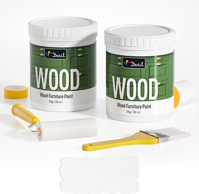 DWIL Matte Finish Furniture Paint - 64 Oz Wood Paint for Cabinets, Doors, Tables, and Dressers Refinishing - Water-Based, Non-Toxic & Odorless, Easy to Apply(White)-With Tools