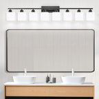 8 Light Black Bathroom Light Fixtures Over Mirror for Big Mirror, Modern Bathroom Lighting with Milky White Frosted Glass Shades,51 inch Lights for Vanity for Mirrors, E26
