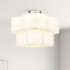 Semi Flush Mount Ceiling Lights, 5-Light 18" Ceiling Light Fixtures with Double Fabric Drum Shade in Quatrefoil Shape, Brushed Nickel Ceiling Light for Nursery Bedroom, AD-22007-5SF-SN