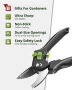 Pruning Shears for Gardening - 8.5" SK5 Garden Shears Cuts 10000+ Times Staying Sharp - Garden Scissors with One-handed Unlocking & Adjustable Handle- Garden Clippers Gardening Tools for Men Women