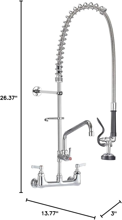 IMLEZON Commercial Faucet, Wall Mount Sink Faucet 8 Inch Center 47 Inch Commercial Kitchen Faucet with Pre-Rinse Sprayer and 12 Inch Swivel Spout