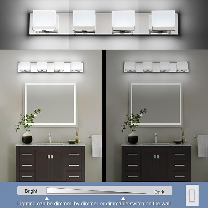 SineRise LED Modern Bathroom Vanity Light Fixtures (4-Light, 30-Inch, 5CCT), Chrome Modern Acrylic Bathroom Wall Lighting Fixtures Over Mirror (3000K/3500K/4000K/5000K/6000K)