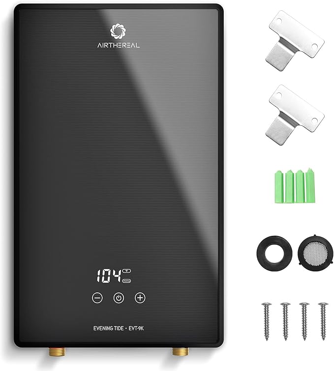 Airthereal Electric Tankless Water Heater, 9kW, 240Volts - Endless On-Demand Hot Water - Self Modulates to Save Energy Use - Small Enough to Install Anywhere - for Sink and Faucet, Evening Tide series