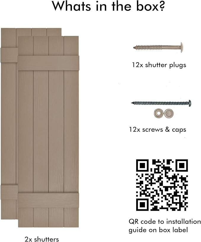 Board & Batten Vinyl Shutters (1 Pair) | 14.5"x51" (4-Board) - Coastal Sand Dune | Exterior Window Shutters | Includes Mounting Hardware | Simple Installation | Made in USA