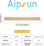 Aipsun Outdoor Wall Sconce 30W LED Modern Porch Patio Wall Light Fixture Gold Exterior Wall Lights Long Strip Frosted White Acrylic 3000K for House Living Room Corridor(2 Packs)