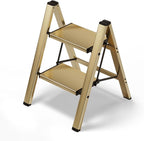 HillhutApex 2 Step Stool, Aluminum Foldable Step Ladder, Lightweight Stable Stool with Wide Non-Slip Pedals, 330lbs Bearing Capacity Ladder for Office,Home,Kitchen - Gold