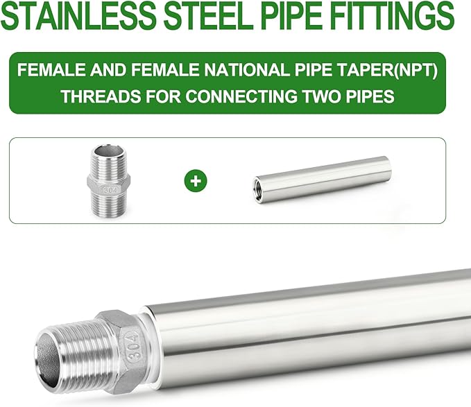 TAISHER 2PCS Stainless Steel Pipe Fittings, 1/2" NPT Female x 1/2" NPT Female Threaded, 6" Length Thickened Nipple Cast Pipe