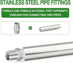 TAISHER 2PCS Stainless Steel Pipe Fittings, 1/2" NPT Female x 1/2" NPT Female Threaded, 4" Length Thickened Nipple Cast Pipe