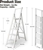 Taranta 5 Step Ladder, Portable Folding Ladder with Wide Pedal, Lightweight Aluminum Step Stool with Convenient Handgrip, 330 lbs Capacity Stepladder for Home, Office - White
