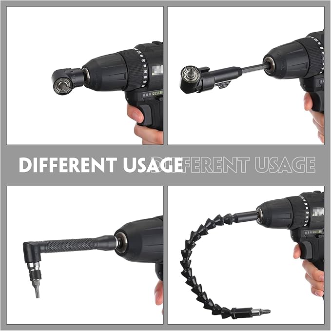 17 Pcs Flexible Drill Bit Extension 105 Degree Right Angle Drill Adapter,360° Rotatable 1/4 3/8 1/2" Impact Grade Socket Adapter Set,90° Angled Bits,Super Bit Shaft Extension Bits,Screwdriver Bit Set