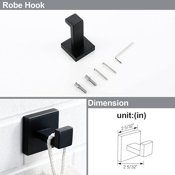 BAGNOLUX Matte Black Bathroom Accessories Set 4 Pieces, Bathroom Towel Holder Set Stainless Steel, Black Towel Bar Towel Racks for Bathroom Wall Mounted, Square Bathroom Hardware Set Heavy Duty