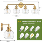 Gold 4-Light Bathroom Vanity Fixture with Clear Glass Shades Modern Wall Lamp Suitable for Bathrooms, Dressing Rooms