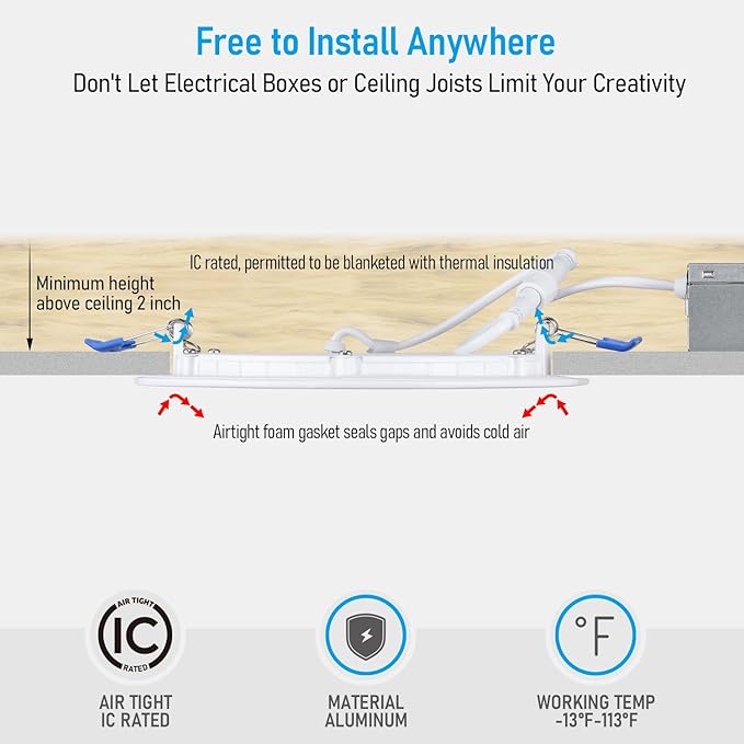 TORCHSTAR Basic Series 12-Pack 6 Inch Ultra-Thin LED Recessed Lighting with Junction Box, CRI90, Aluminum, 5000K Daylight, 5%-100% Dimmable Slim Recessed Downlight, 12W 1100LM, ETL and Energy Star