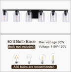 6 Light Bathroom Light Fixtures, 40 Inches Bathroom Lighting Fixtures Over Mirror, Black Vanity Light with Clear Glass Shades