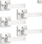 GOBEKOR 5 Pack Half Dummy Door Handle Satin Nickel Square Door Levers Dummy Lever Door Handle for Closet French Doors