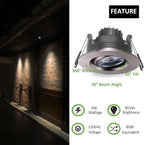 Premium Canless Recessed Gimbal Downlight Rotatable-Spotlight 5 CCT 3 Inch Eyeball Ceilling Potlight, Dimmable Recessed Lights Fixture with Junction Box, 8W, Oil Rubbed Bronze, 6P