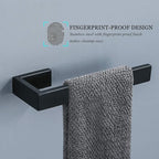 TNOMS 4 Pieces Bathroom Hardware Accessories Set Black Towel Bar Towel Holder Robe Hook Toilet Paper Holder Stainless Steel,Q8-P4BK