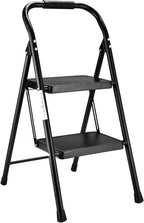 Step Stool for Adults,2 Step Ladder Folding 330lbs Anti Slip Step Stool,Foldable Ergonomic 2 Steel Stool with Wide Pedal for Home, Kitchen, Office (Black)