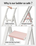 5 Step Ladder, Lightweight Folding Step Stool with Convenient Handgrip,Aluminum 330lbs Capacity Step Ladder for Office,Household,Kitchen(White)