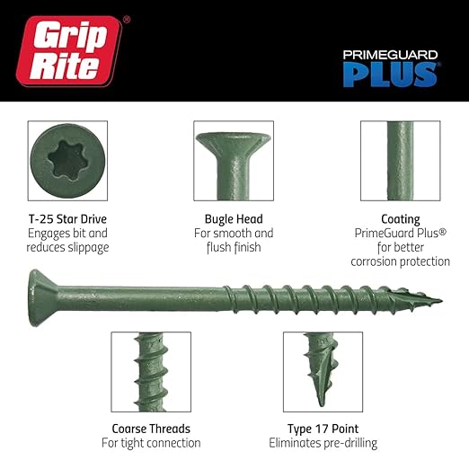 Grip-Rite L2ST5 PrimeGuard Plus #9 x 2 Wood to Wood Deck Screw, Green, 5lb Box