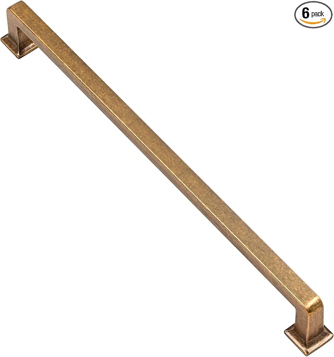 Alzassbg 6 Pack Antique Brass Cabinet Pulls, 10 Inch(256mm) Hole Centers Cabinet Handles Square Kitchen Hardware for Cabinets AL3046AE