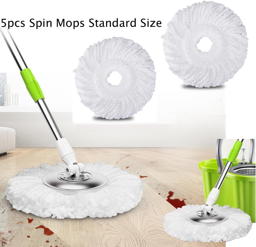 YWSHF Spin Mop Head Replacement Compatible with Hurrican, Mopnado, Cassabel 360 Spin Magic Mopping,Microfiber Spin Mop Refill Heads for Universal Round Shape Standard Size 5 Pack