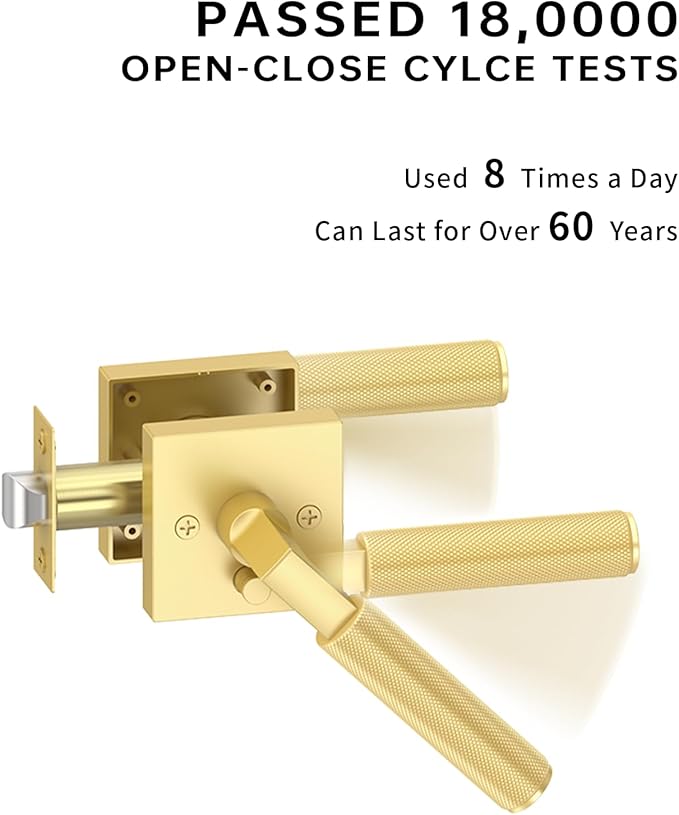 Asidrama 1 Pack Gold Privacy Door Handles, Door Lever with Door Knobs Indoor for Bedroom or Bathroom, Heavy Duty Door Handles Interior with Locks for Left Right Sided Doors