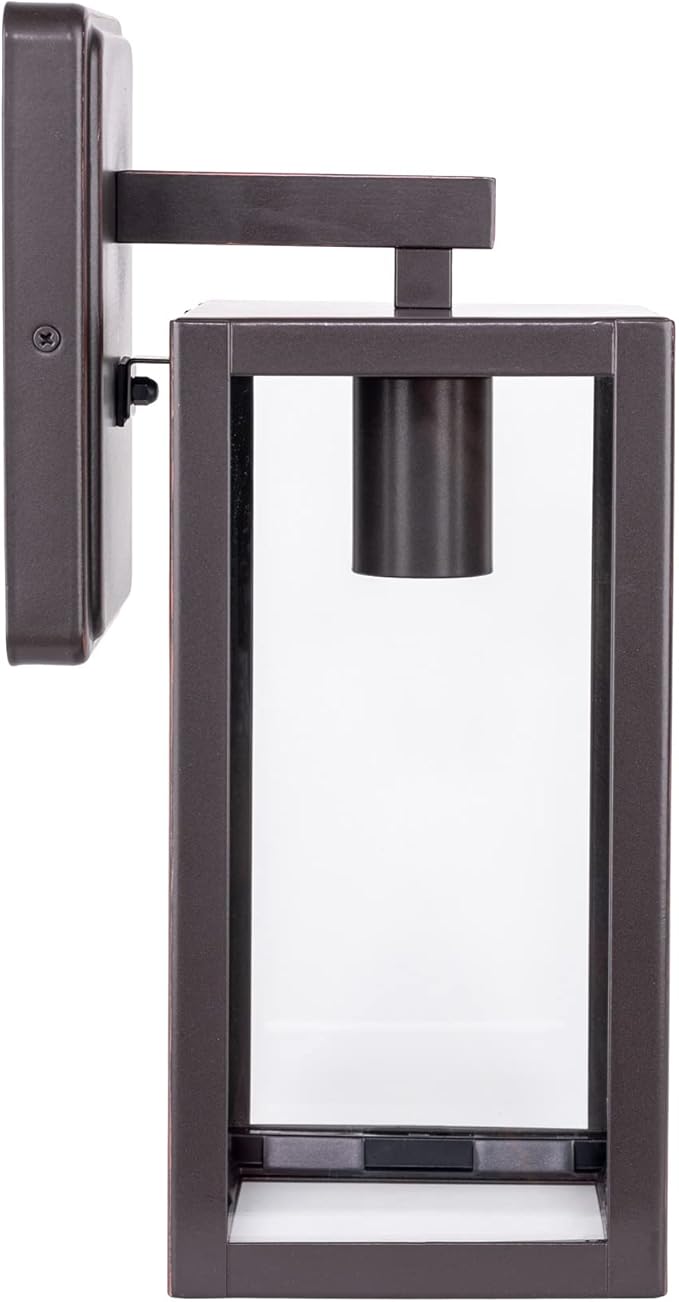 LIT-PaTH Outdoor Wall Lantern, Wall Sconce as Porch Lighting Fixture, E26 Medium Base Max 60W, Anti-Rust Metal with Glass Shade, Oil Rubbed Bronze Finish, 2-Pack