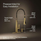 KOHLER K-REC22745-SD-2MB Semi-Professional Kitchen Faucet with Soap Dispenser/Lotion Dispenser, Commercial Kitchen Sink Faucet with Pull-Down Sprayhead, Vibrant Brushed Moderne Brass