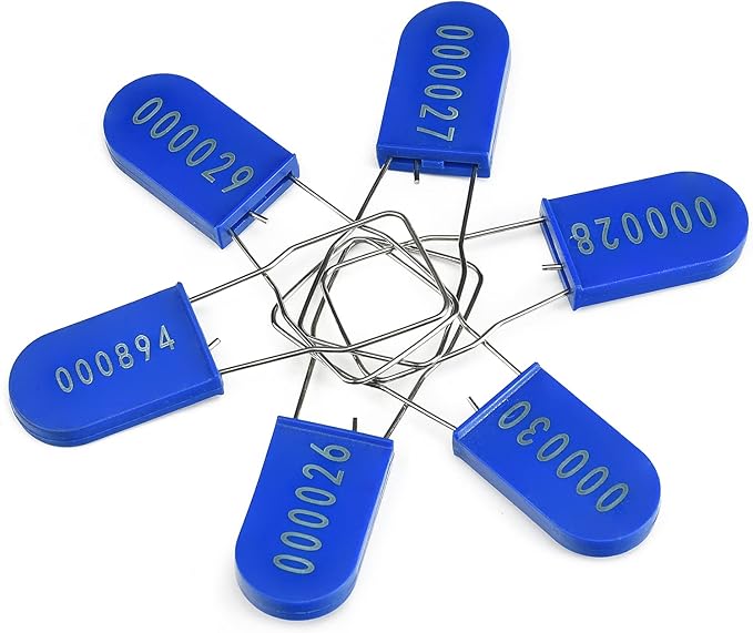 100PCS Plastic Padlock Security Seals Metal Wire Padlocks Electric Meter Lockout Tags Disposable Anti-Tamper Lock Numbered Anti Tamper Tags Blue