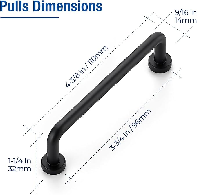 JOY DECOR Cabinet Pulls – 3-3/4 Inch Hole Center, Matte Black, 30 Pack, Zinc Alloy Cabinet Handles for Drawers & Cupboard – Vintage Style Hardware for Kitchen, Bathroom, Dresser, Furniture Makeover