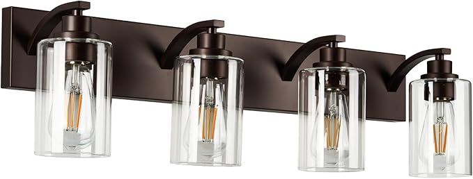 4-Light Bathroom Light Fixtures Modern ORB Vanity Lights for Bathroom Lighting Fixtures Over Mirror with Clear Glass Shade for Cabinet Mirror Bedroom Hallway