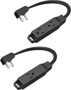 DEWENWILS 3 Outlet Extension Cord with Flat Plug, 1FT 16/3 Awg Grounded Power Cable for Indoor Use, SPT-3 Cord, Black, ETL Listed, 2 Pack