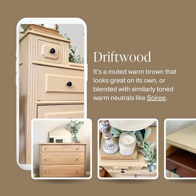 Country Chic All-in-One Chalk Paint for Furniture, Cabinets, Home Decor, Eco-Friendly, Matte Finish, Built-In Primer & Top Coat for Wood, Metal - Driftwood (Brown) - Quart 32 oz (950 ml)